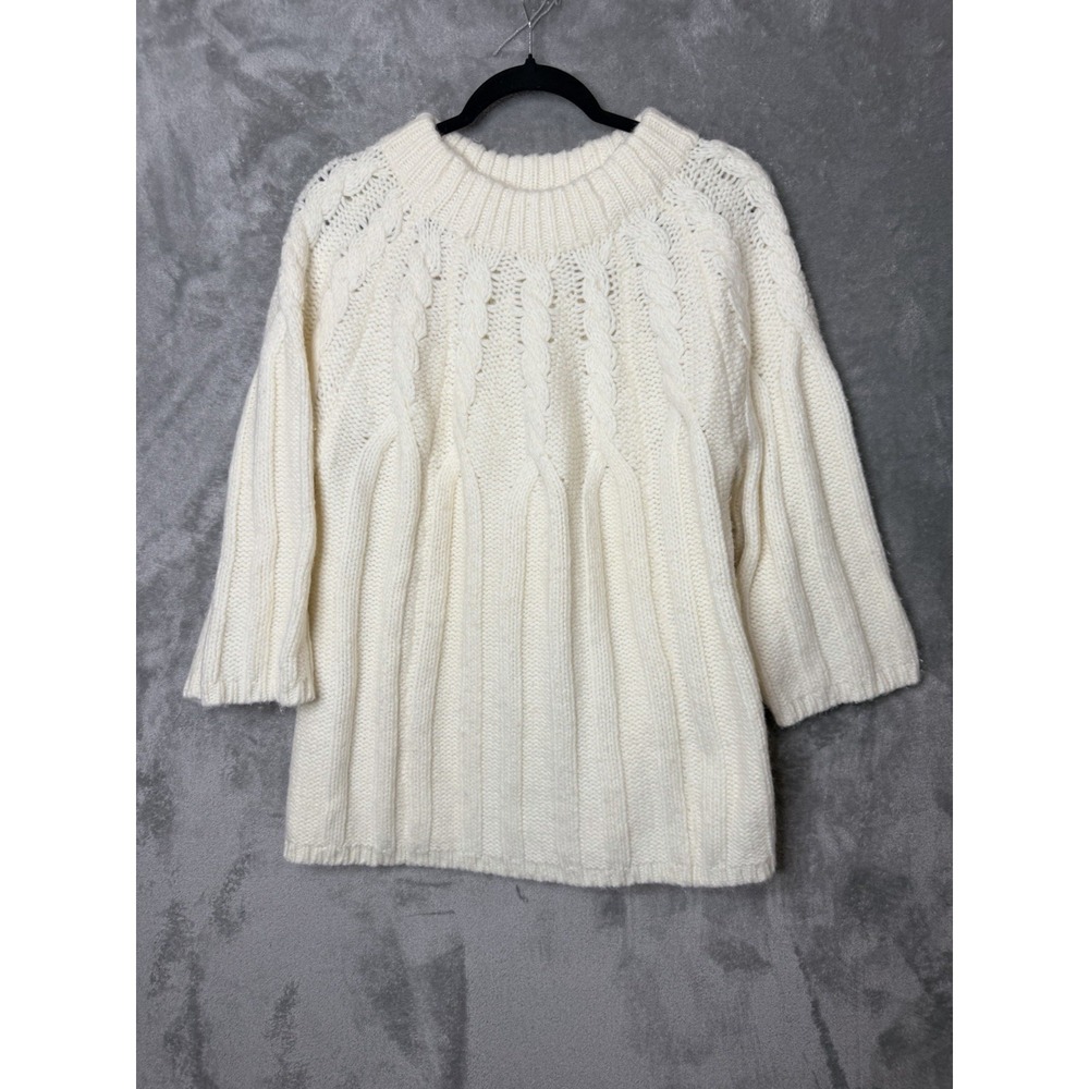Lands End Cable Knit Crew Neck Sweater Womens 1X 16W-18W Off White Chunky - Picture 3 of 10